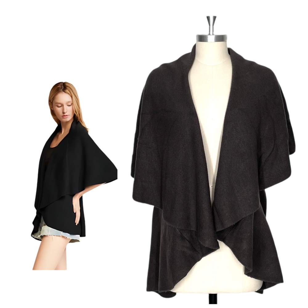 Look by M Basic Shawl Vest Dark Gray One Size Sweater Vest Minimalist Cape